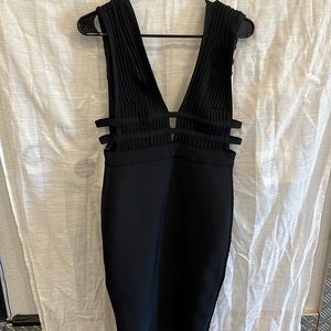 Plunge Neck Bandage Dress. Black